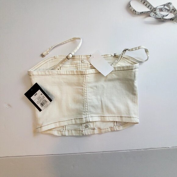 Art Class White Denim Crop Top With Button Front & Spaghetti Straps Medium (8) - Picture 8 of 13